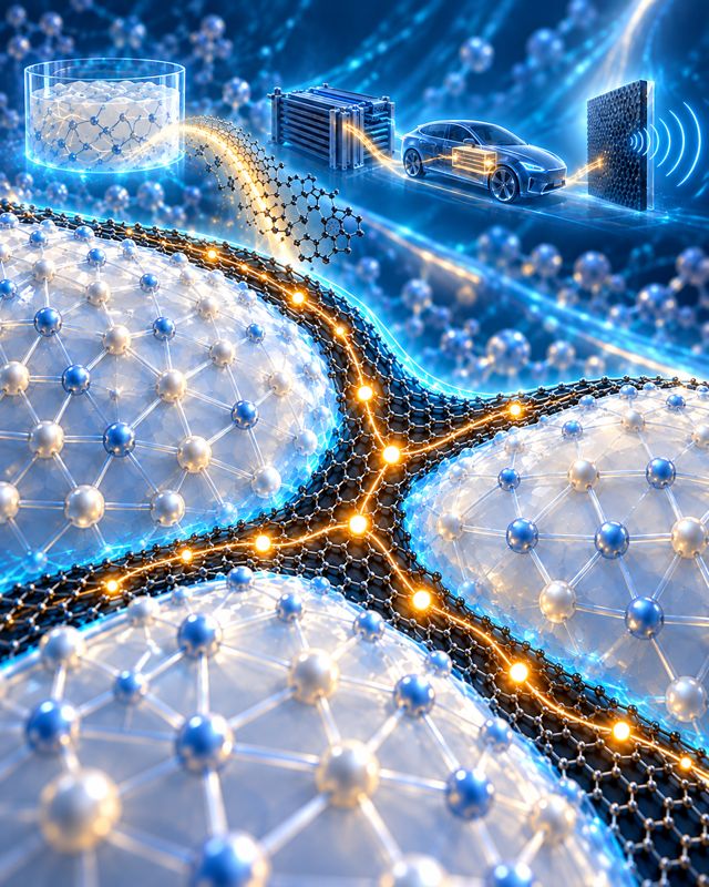 Illustration of applications of conductive ceramics in batteries, automobiles, and electromagnetic wave absorbers