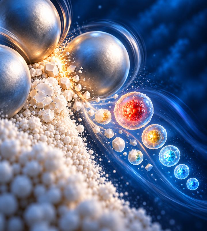 Illustration of the synthesis of luminescent silicon nanoparticles using the mechanical energy of a ball mill