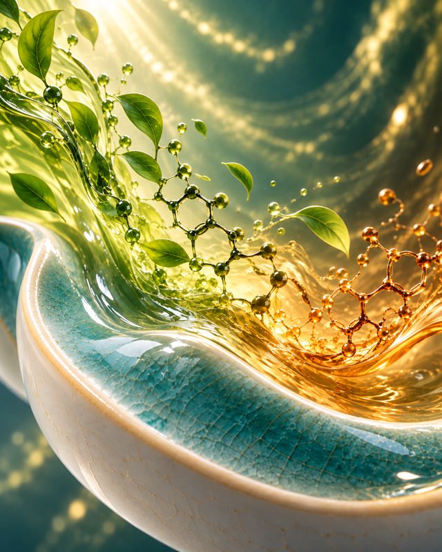 Illustration of green tea catechins changing on a glaze surface